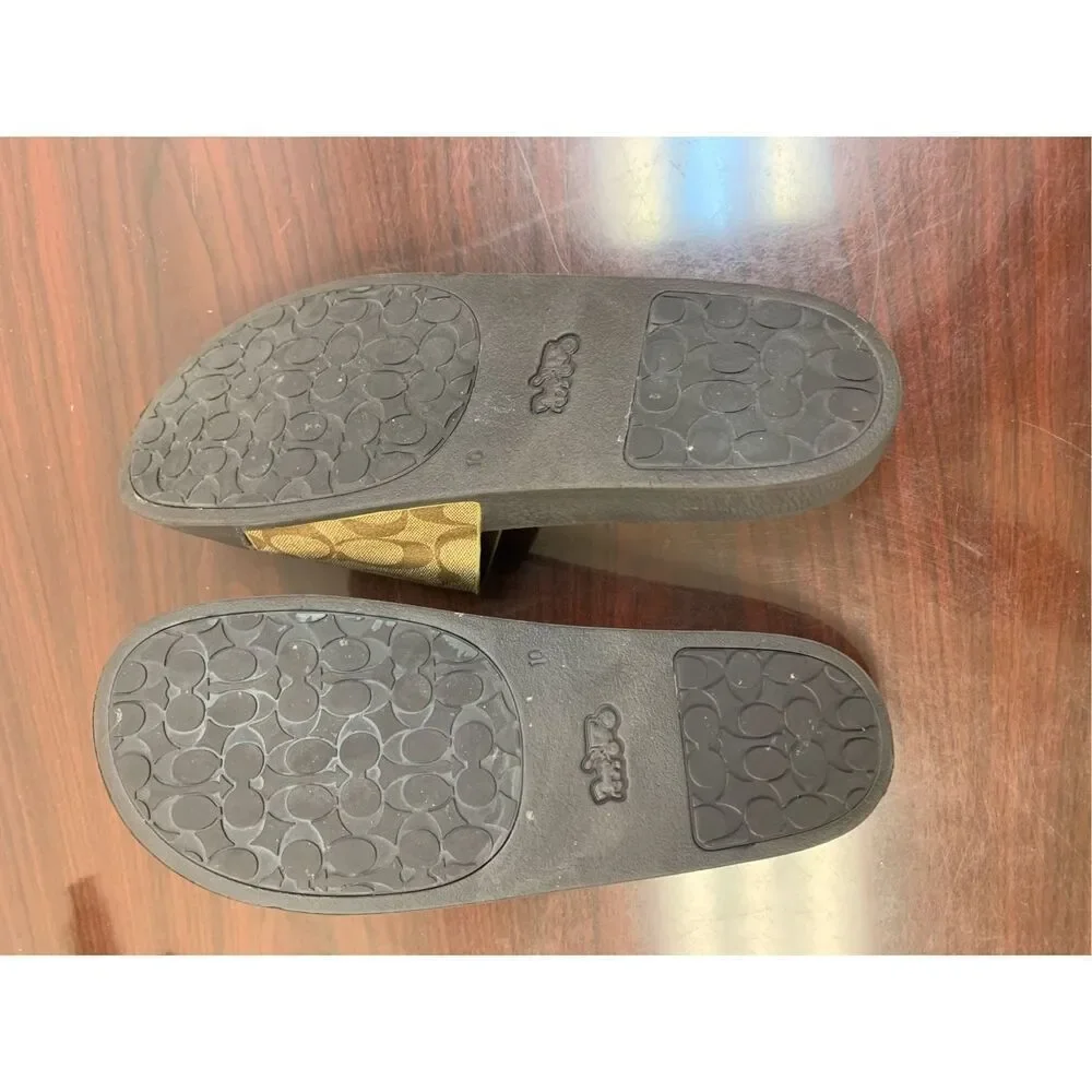 COACH Women's ULI Signature Sport Slide,Khaki/Black, Size 10